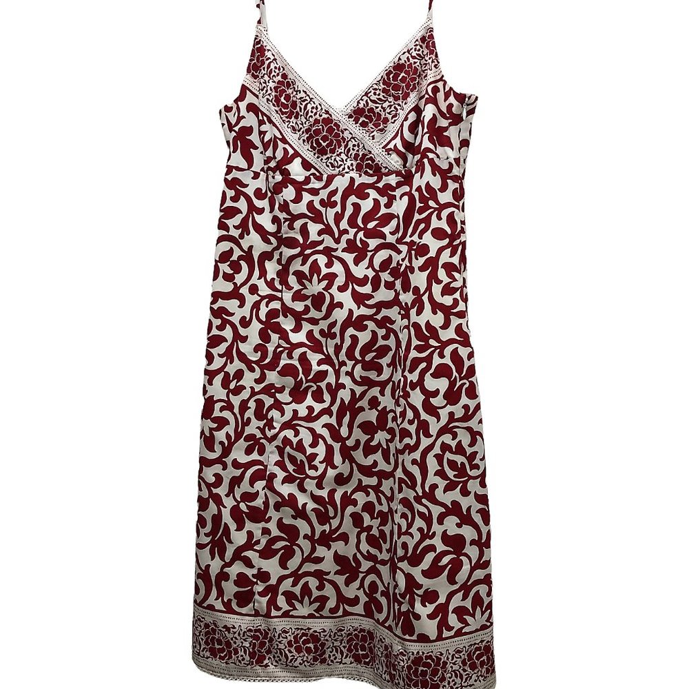 Ann Taylor Floral V-Neck Spaghetti Strap Midi Dress Women's Size 4 Red and White - Picture 7 of 7